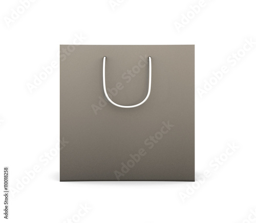 Black bag with handles for purchase. Black bag isolated on white background. Black bag for your design. Template bag front view. 3d rendering.