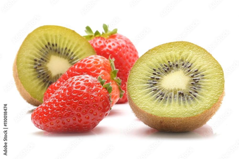 Kiwi Fruit and Strawberries on White Background Kiwi Fruit and Strawberries on White Background