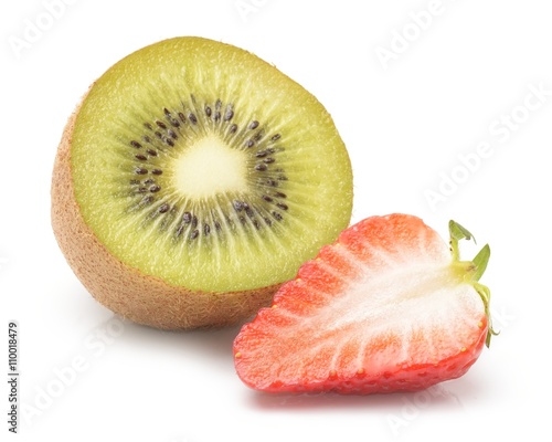 Kiwi Fruit and Strawberries on White Background