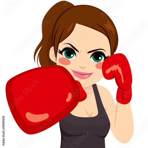 Sport woman boxing with red gloves fighting