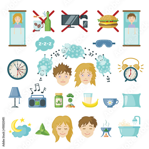 Vector insomnia icons in flat style