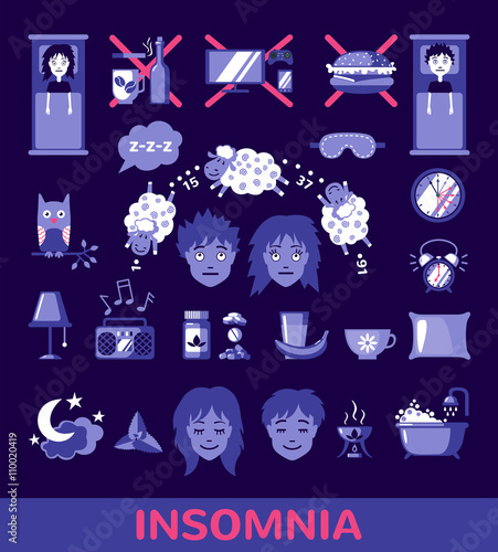 Vector insomnia icons in flat style