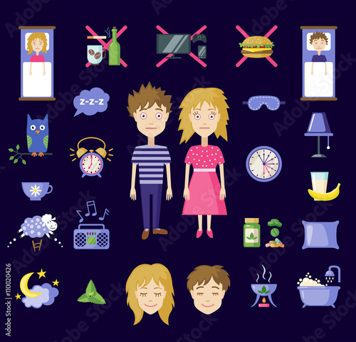 Vector insomnia icons in flat style