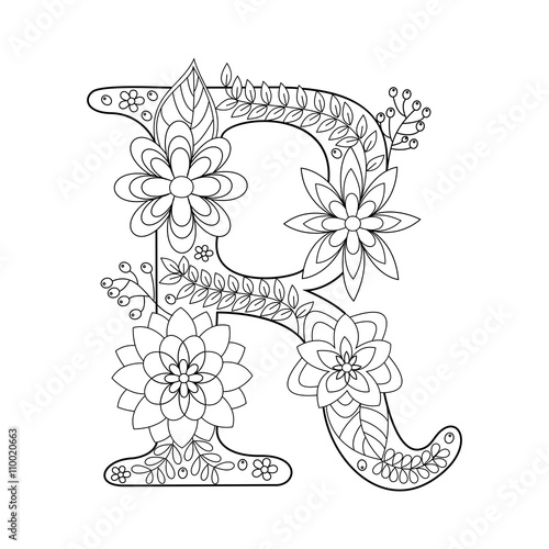 Letter R coloring book for adults vector