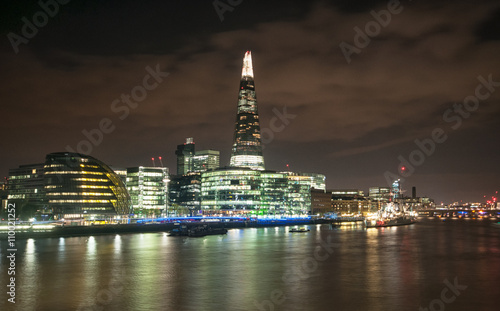 A landscape view of The Shard in London at night