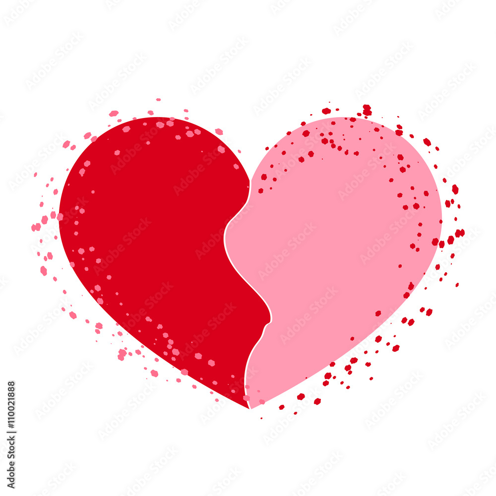 Halves heart icon. Two half puzzle. Broken shape sign, isolated on white  background. Beautiful symbol of heartache, passion or Valentine day,  romantic, love. Drawing brush, grunge. Vector illustration Stock Vector |  Adobe