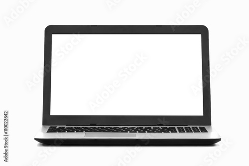Laptop with blank screen isolated on white background.