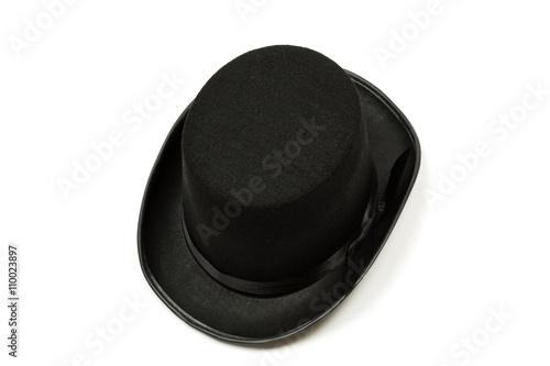 black tall hat on white background