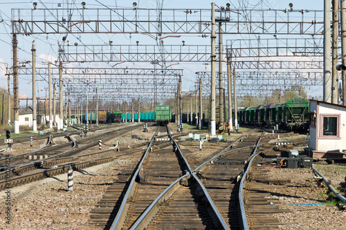 Many railway tracks and cargo trains - industrial landscape