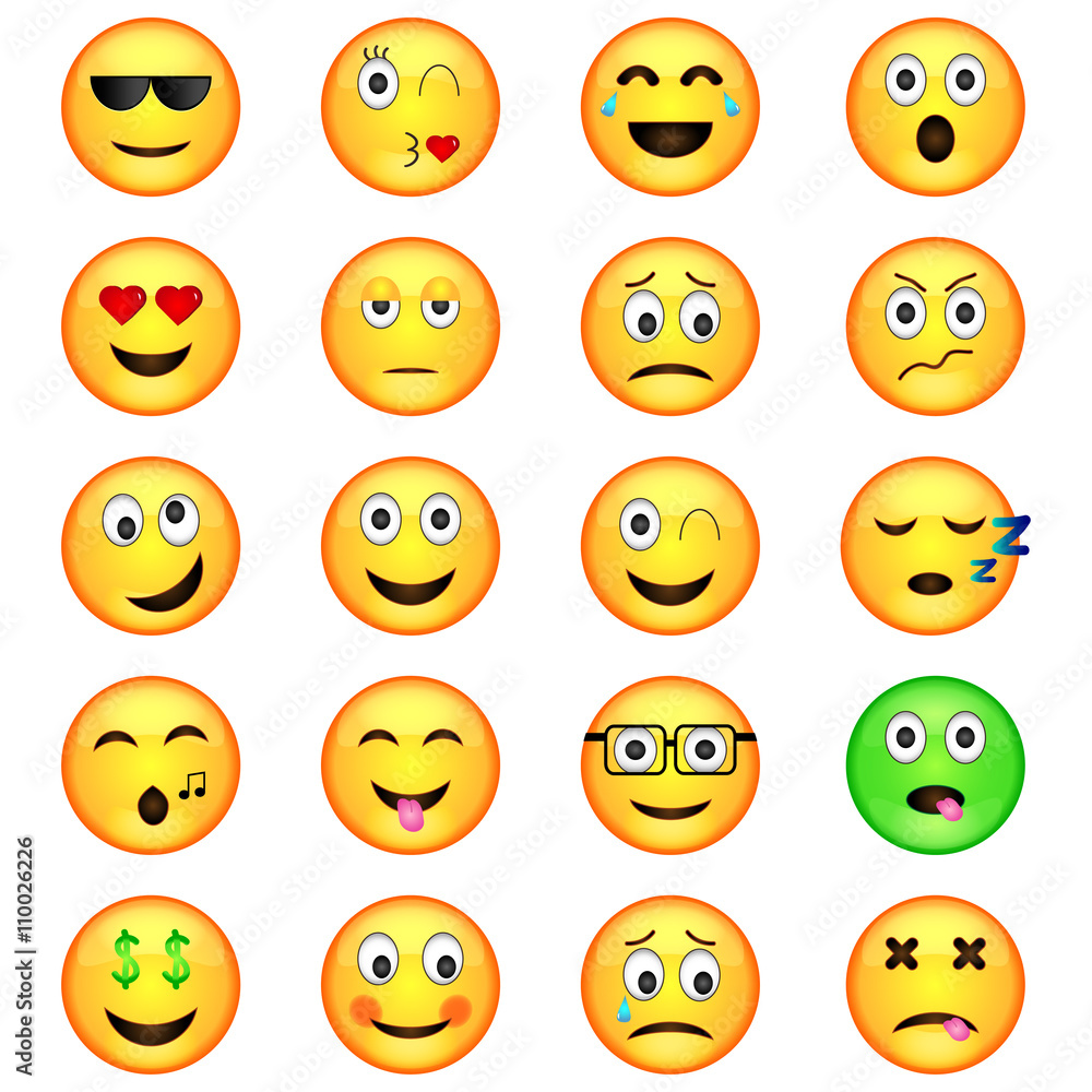 Set of Emoticons. Set of Emoji. Isolated vector illustration on white background Set of Emoticons. Set of Emoji. Isolated vector illustration on white background
