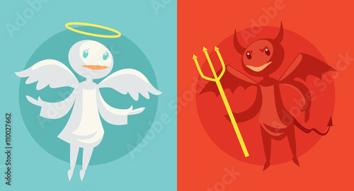 Devil and angel. Vector flat cartoon illustration