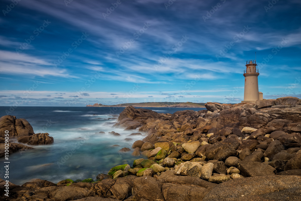 Long exposure landscape, lighthouse in Galicia, Spain