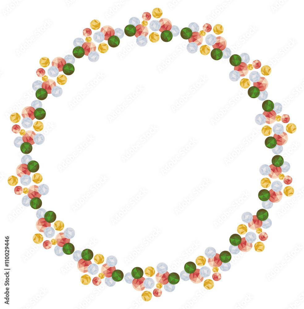 Round frame with bead necklace. Vector clip art.