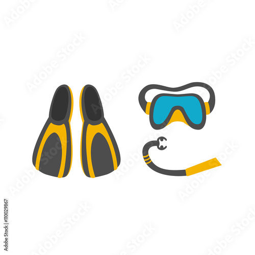 Illustration of diving mask, snorkel, flippers 