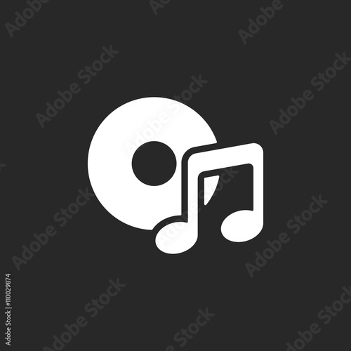 Music note with disc sign simple icon on background