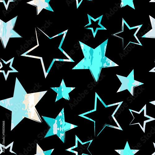 Cute vector geometric seamless pattern. Brush strokes and stars. Hand drawn grunge texture. Abstract forms. Endless texture can be used for printing onto fabric or paper