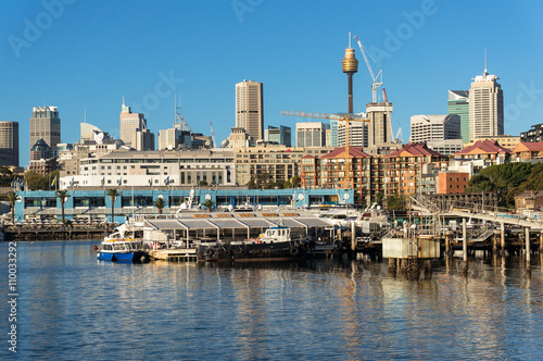 Sydney CBD city view of Sydney Fish Market and Central Business District with Sydney Tower Centrepoint. Office, commercial and residential skyscraper buildings of Sydney, NSW, Australia