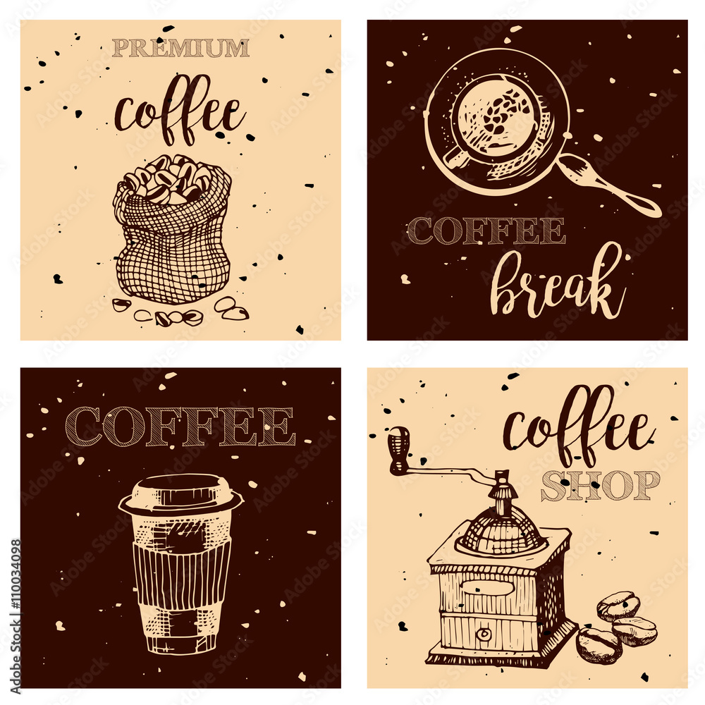 Vintage Hand Drawn Design Elements For Coffee Shop, Market, Cafe . Printable Typography for Card, Poster, Banner, T-shirt.