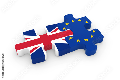 UK and EU Puzzle Pieces - British and European Flag Jigsaw 3D Illustration