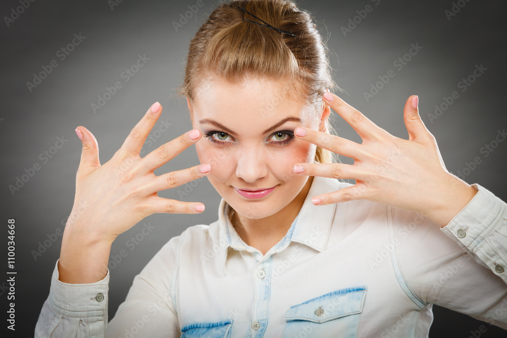 Beauty woman presents her nails. Beauty woman presents her nails.