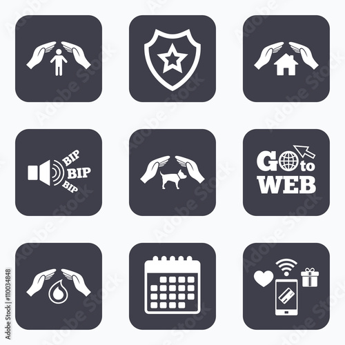 Hands insurance icons. Human life-assurance sign