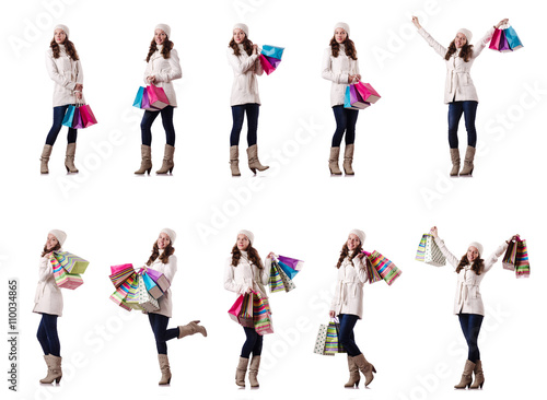 Woman in winter clothing doing christmas shopping