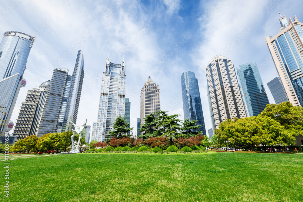 Lujiazui financial center park scenery in Shanghai,china Lujiazui financial center park scenery in Shanghai,china