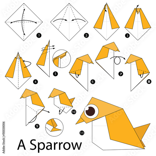 Step by step instructions how to make origami A Sparrow.