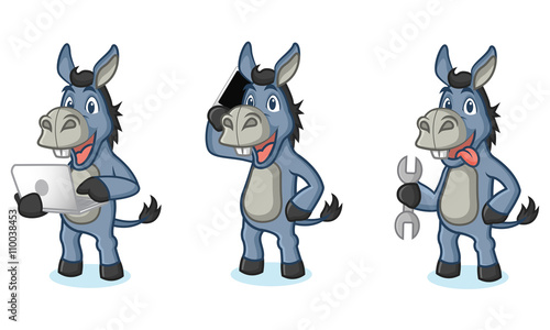 Blue Donkey Mascot with laptop