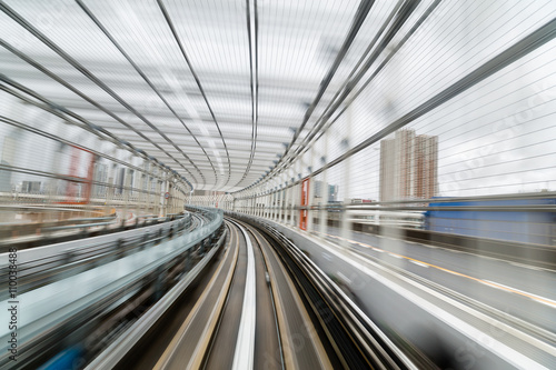 Subway tunnel with Motion blur of a city