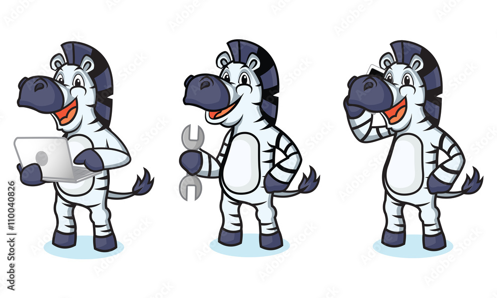 Naklejka premium Zebra Mascot with laptop