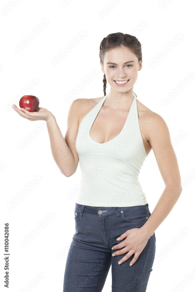 smiling girl holding a red apple smiling girl holding a red apple