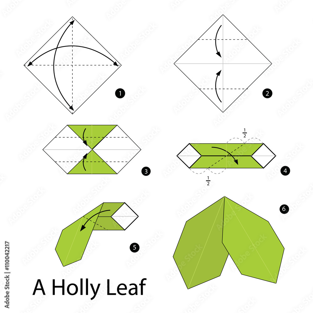 Step by step instructions how to make origami A Holly Leaf. Stock