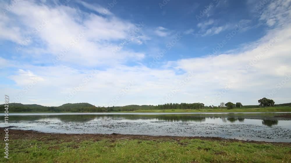 Video panning of Landscape scene of nature lake with blue sky , Eastern of Thailand Video panning of Landscape scene of nature lake with blue sky , Eastern of Thailand