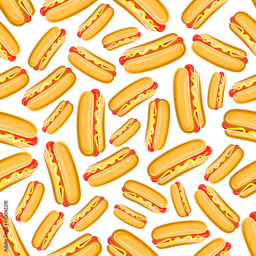 Fast food hot dog sandwiches seamless pattern