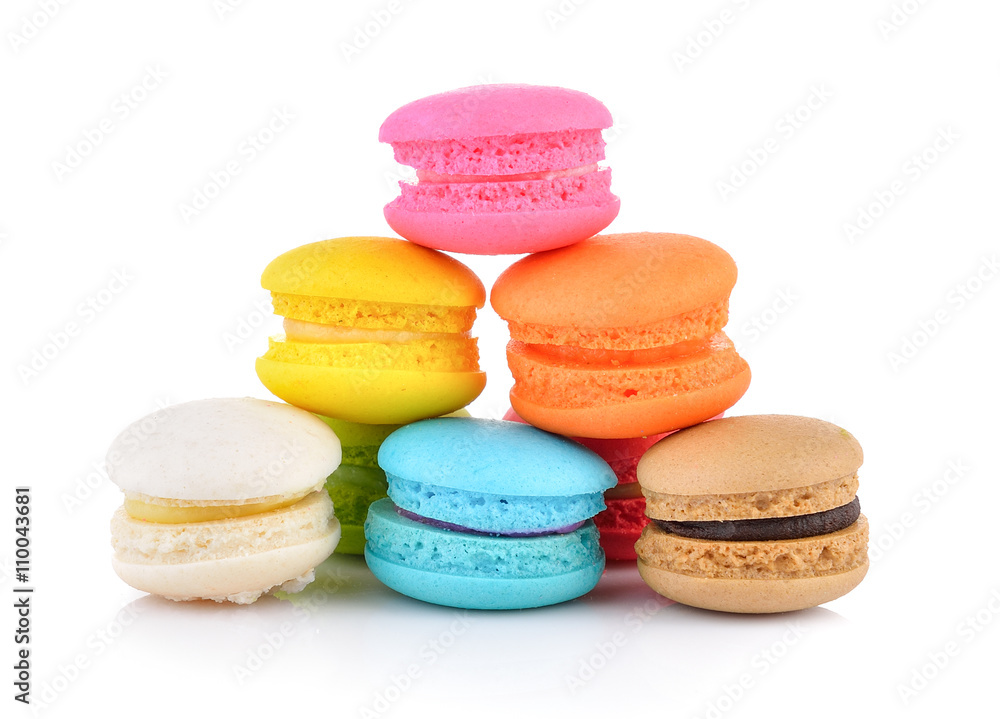 colourful french macaroons or macaron on white background colourful french macaroons or macaron on white background