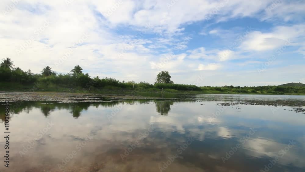 Video panning of Landscape scene of nature lake with blue sky , Eastern of Thailand Video panning of Landscape scene of nature lake with blue sky , Eastern of Thailand