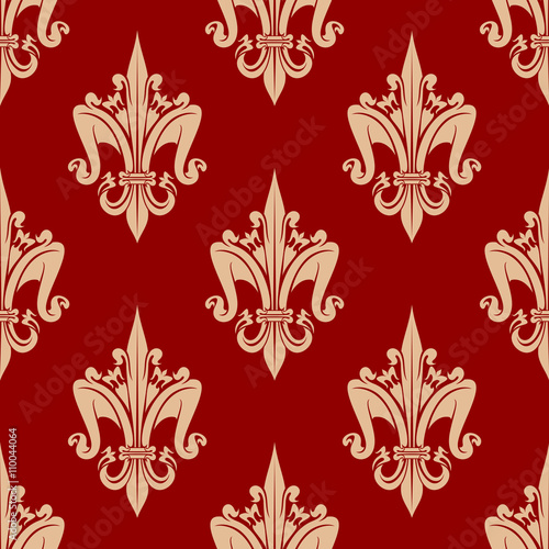 Bright red french fleur-de-lis seamless pattern