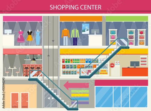Shopping Center Storefronts Design Flat