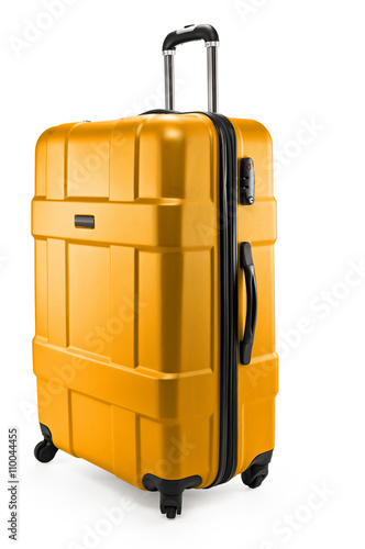 yellow dark suitcase plastic half-turned