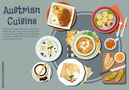 Austrian dinner with viennese desserts flat icon