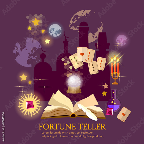 Fortune teller magic book crystal ball astrology signs