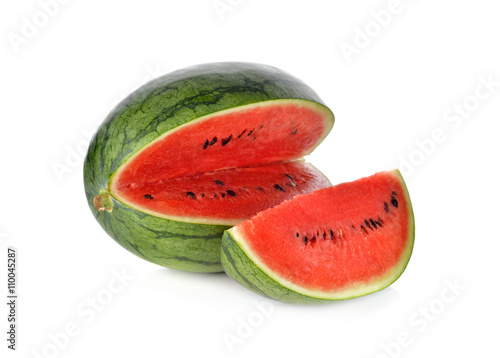 portion cut of watermelon on white background