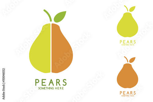 Pears vector isolated. Pears icon. Pears logo. Pears with green leaf isolated. Nature Pears logotype. Fruits and vegetables. 