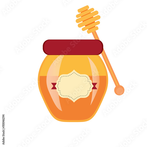 Glass can full of honey jar and wooden stick vector.