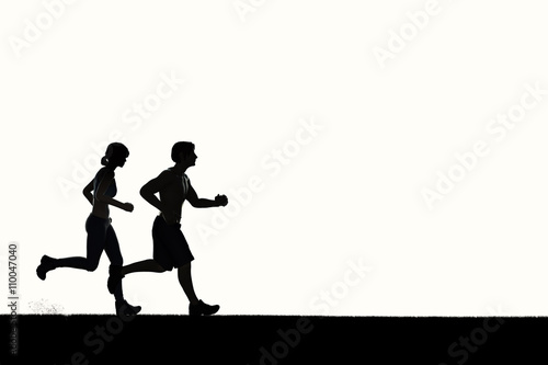 silhouette running man and woman on white background