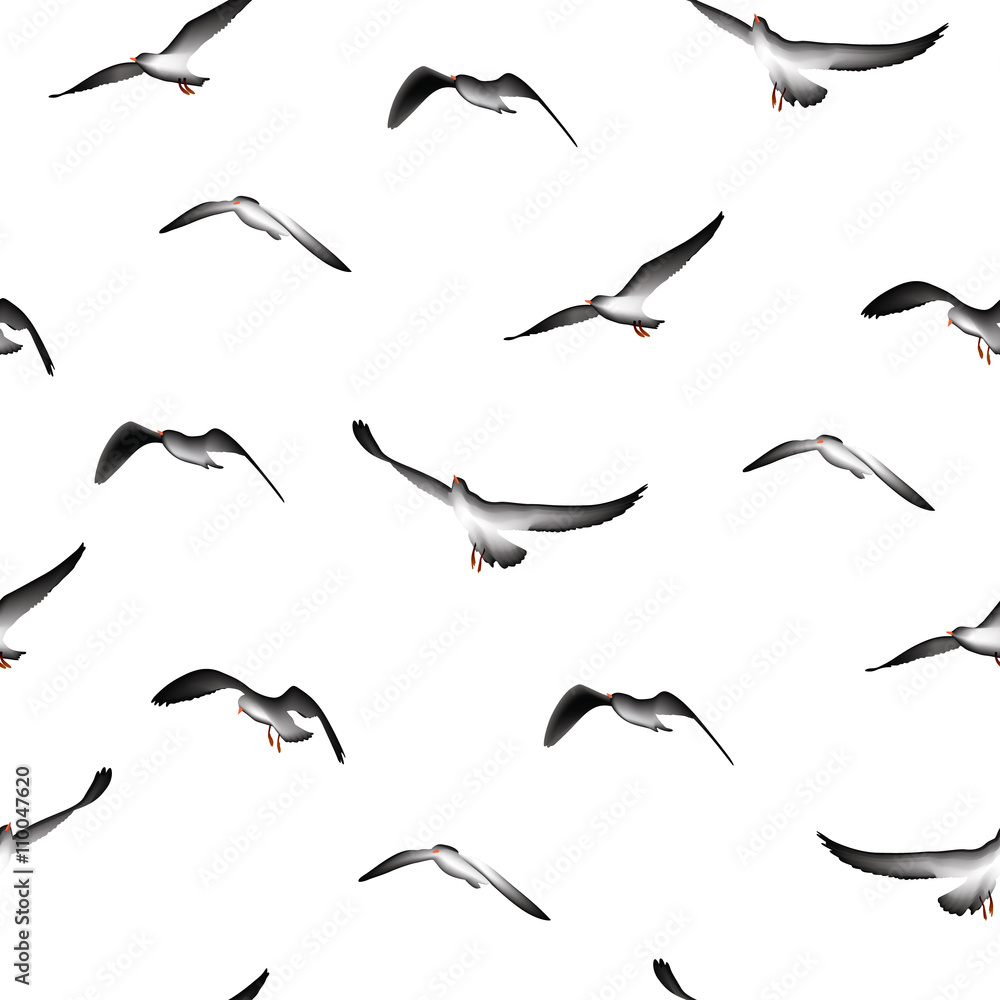 flying birds seamless pattern,  illustration isolated on white background.