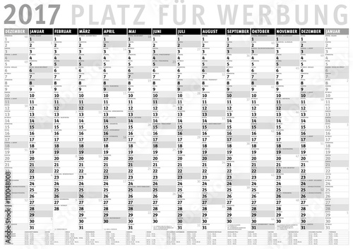 Kalender 2017 (Dezember 2016 bis Januar 2018) mit Ferien