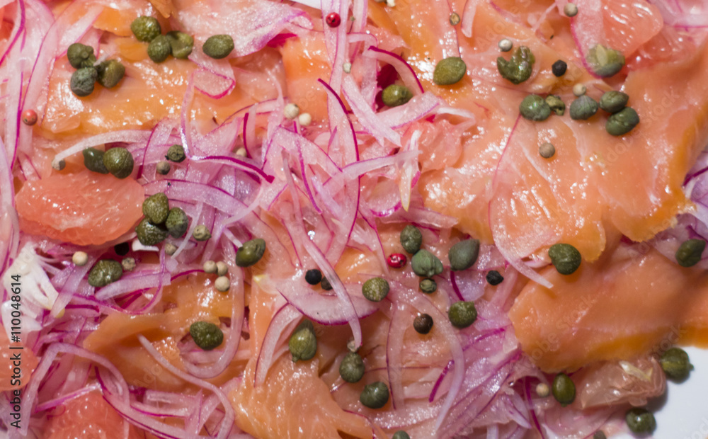 Smoked Salmon with Grapefruit Salad, Capers, Red Onions Smoked Salmon with Grapefruit Salad, Capers, Red Onions