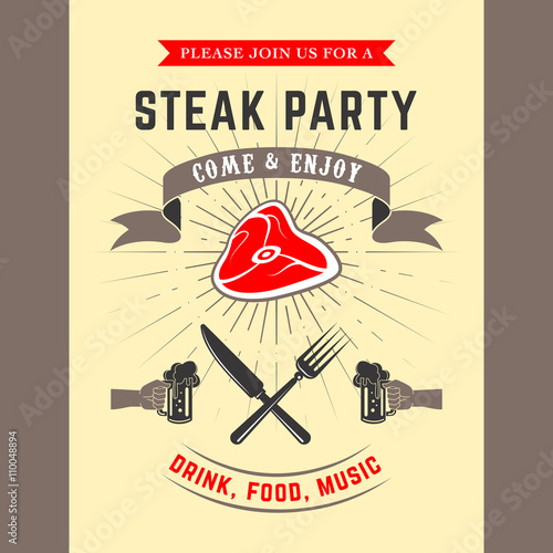 Steak party invitation card